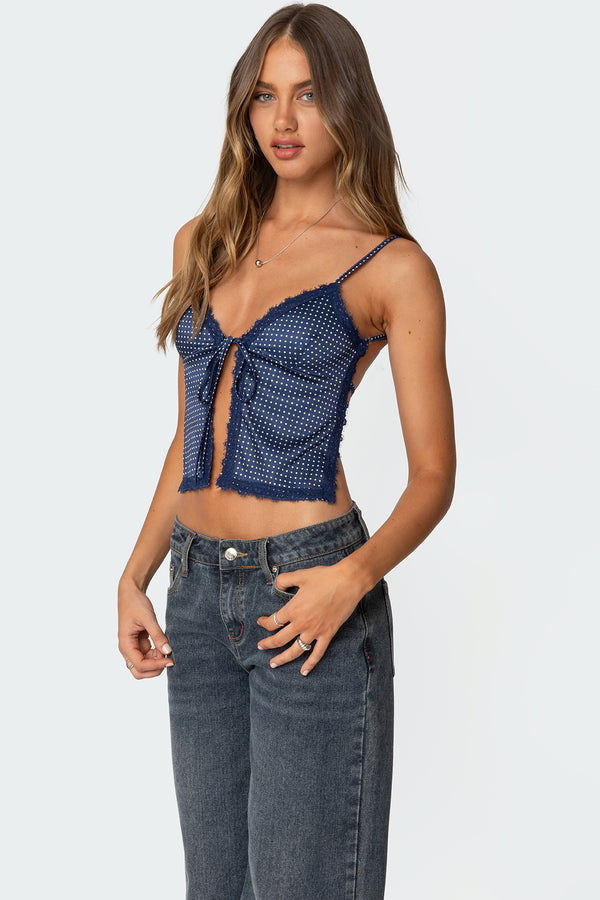 Edikted Backless Satin Effect Polka Dot Top Navy