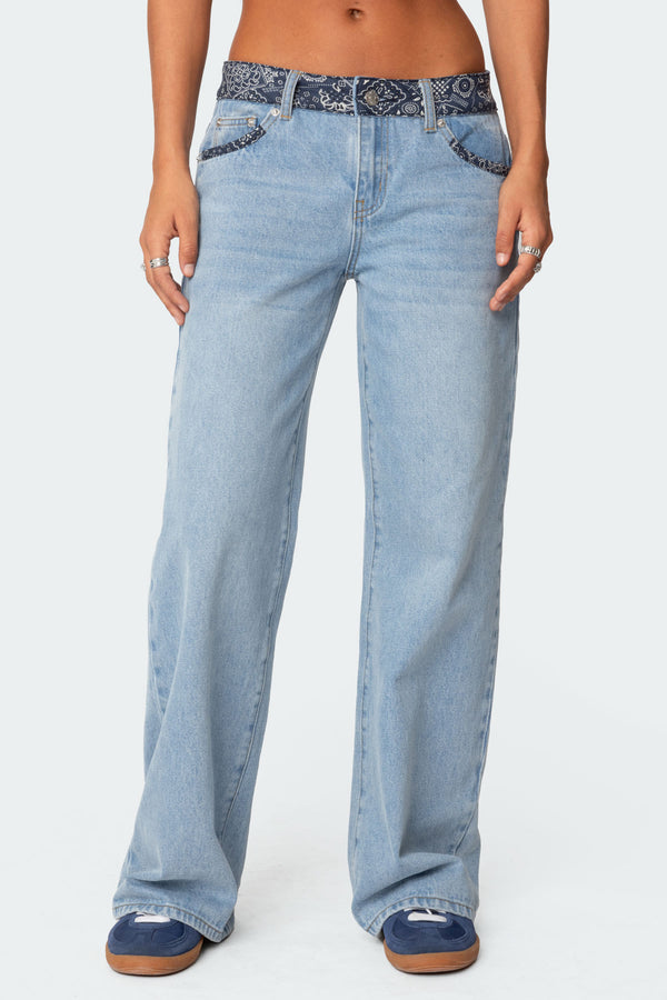 Edikted Bandana Bliss Low Rise Jeans Blue Washed