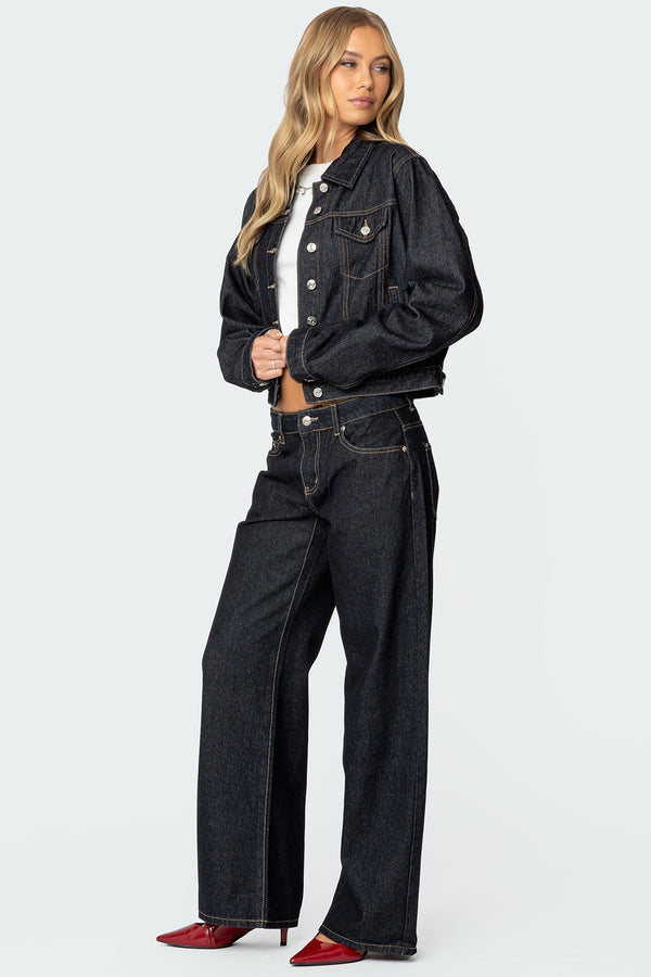 Edikted Barb Denim Jacket Indigo Blue Raw Washed