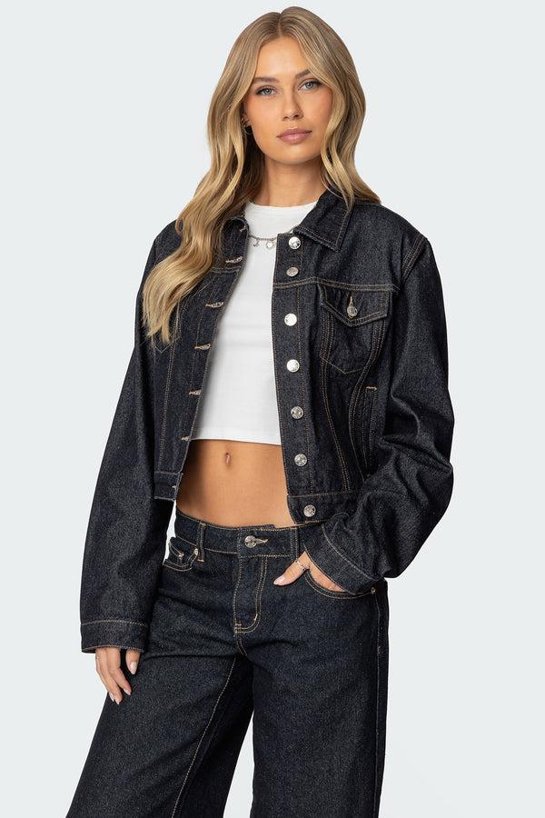 Edikted Barb Denim Jacket Indigo Blue Raw Washed