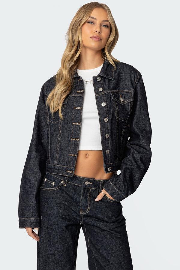 edikted Barb Denim Jacket indigo blue raw washed