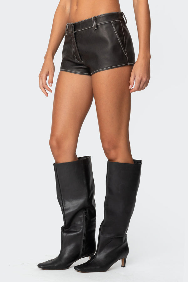 Edikted Blaise Faux Leather Micro Shorts Dark Gray