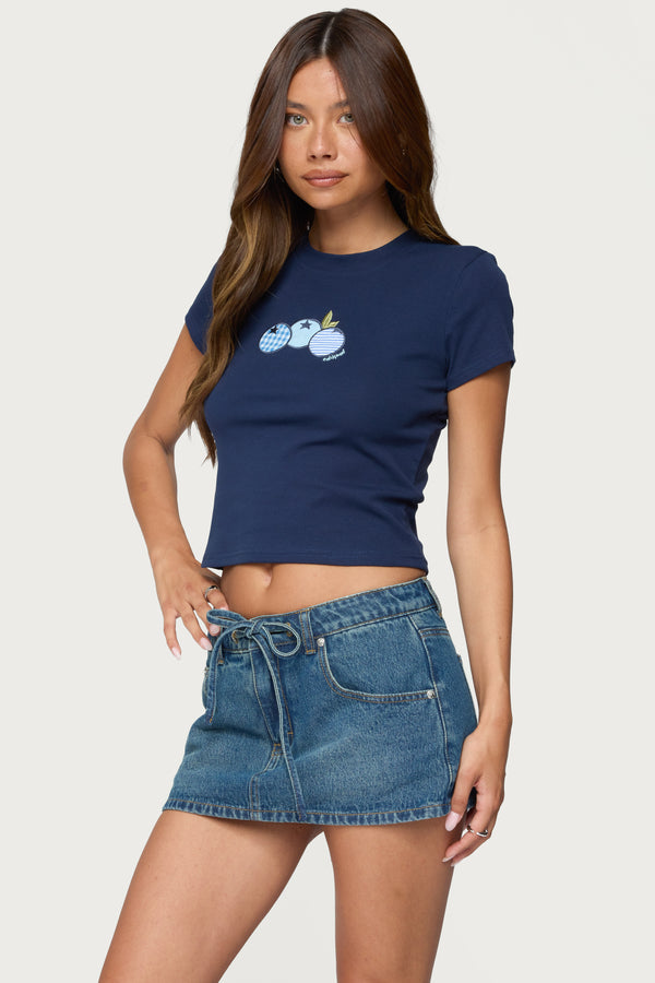 Edikted Bluberry Patch T Shirt Navy