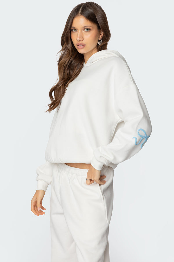 Edikted Bonney Bow Detail Hoodie Cream