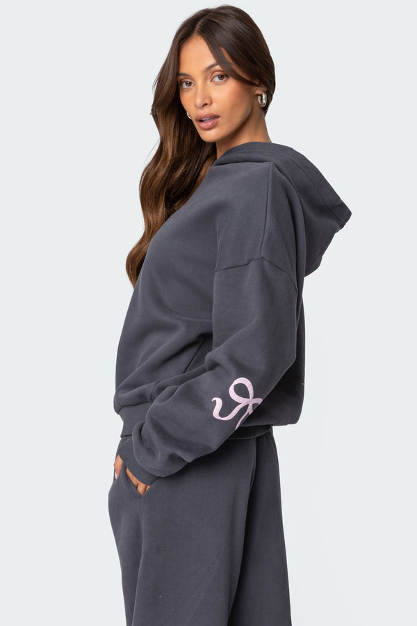 Edikted Bonney Bow Detail Hoodie Dark Gray