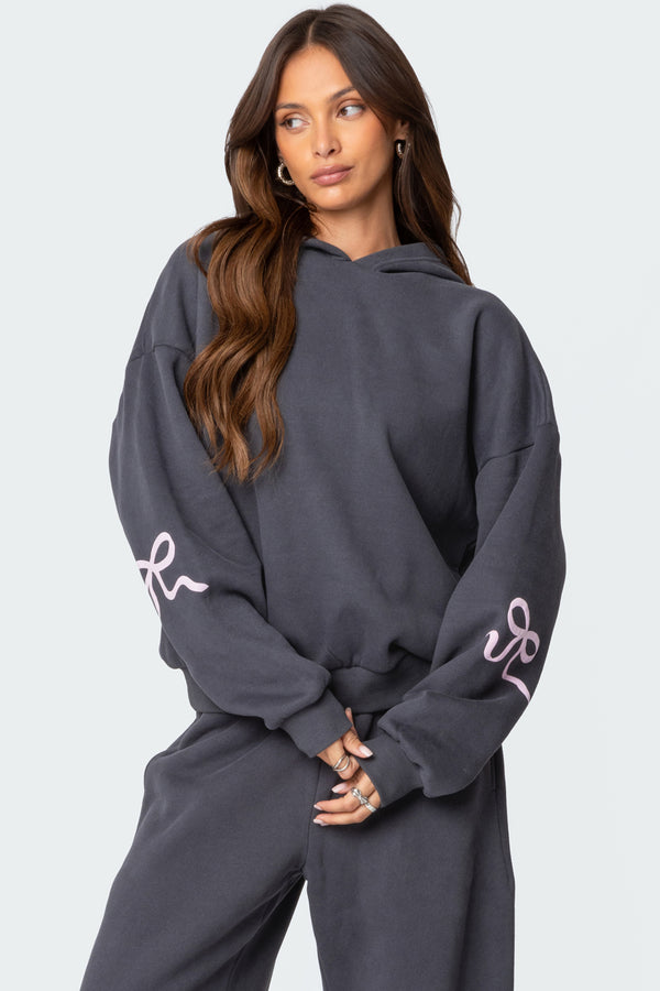 edikted Bonney Bow Detail Hoodie dark gray