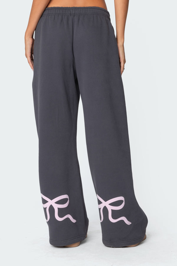 Edikted Bonney Bow Detail Sweatpants Dark Gray