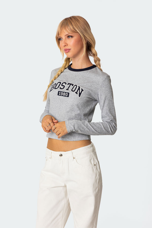 Edikted Boston Long Sleeve T Shirt Gray Melange