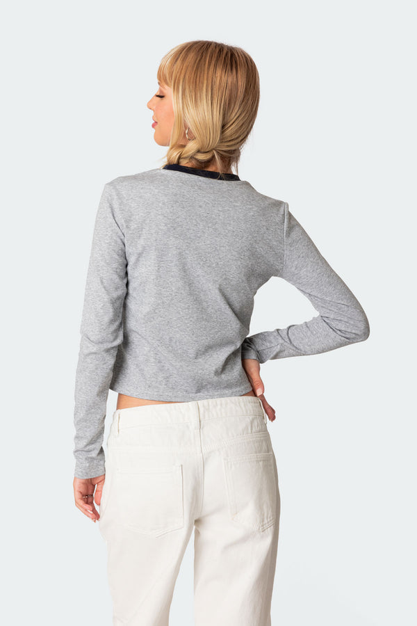 Edikted Boston Long Sleeve T Shirt Gray Melange