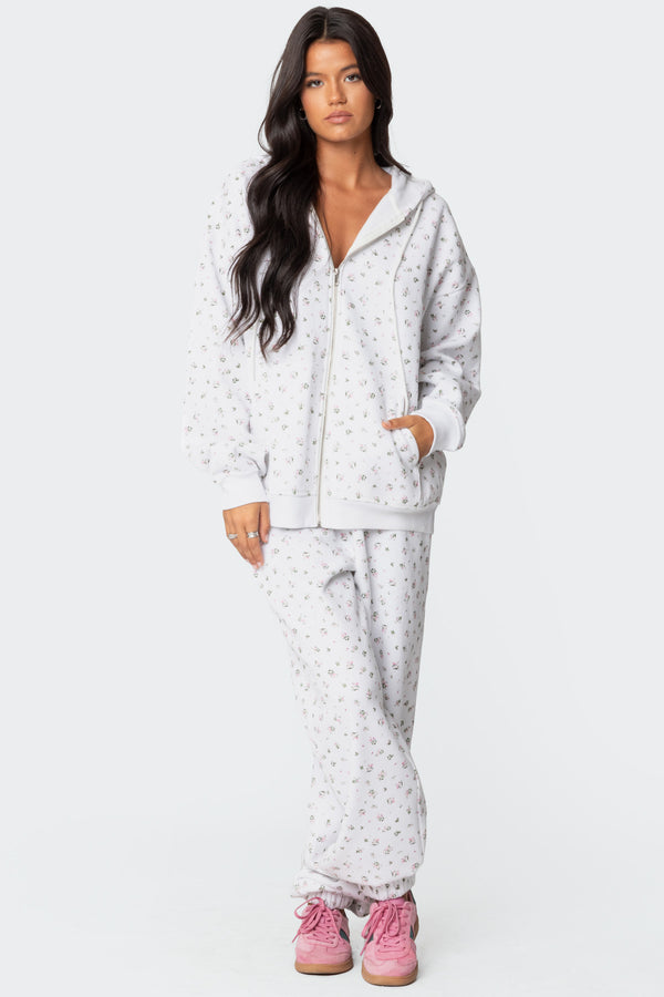 Edikted Bouquet Oversized Sweatpants Cream