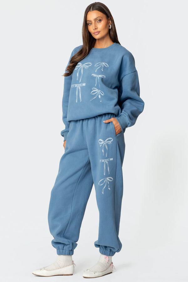 Edikted Bow Bliss Oversized Sweatpants Blue