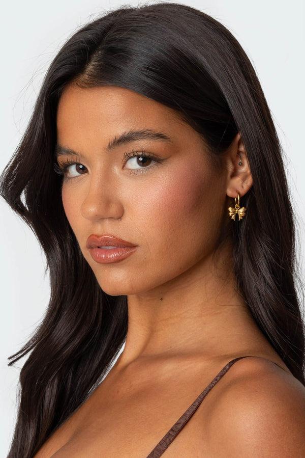 edikted Bow Charm Hoop Earrings gold