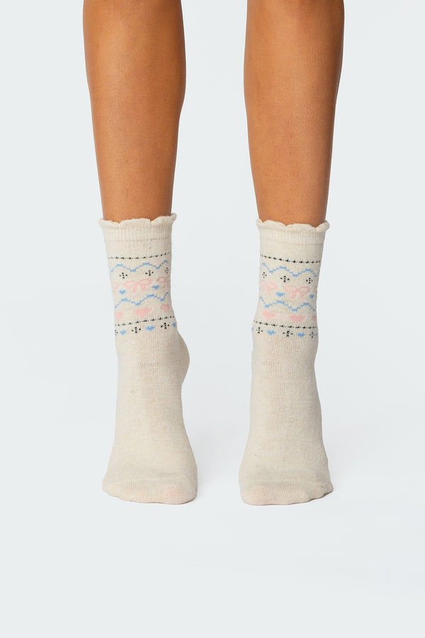 Edikted Bow & Heart Socks Ivory