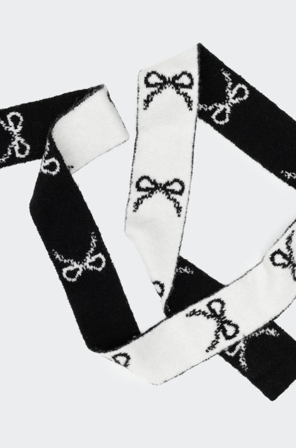 Edikted Bow Knit Skinny Scarf Black And White