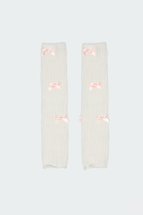 Edikted Bow Leg Warmers White And Pink