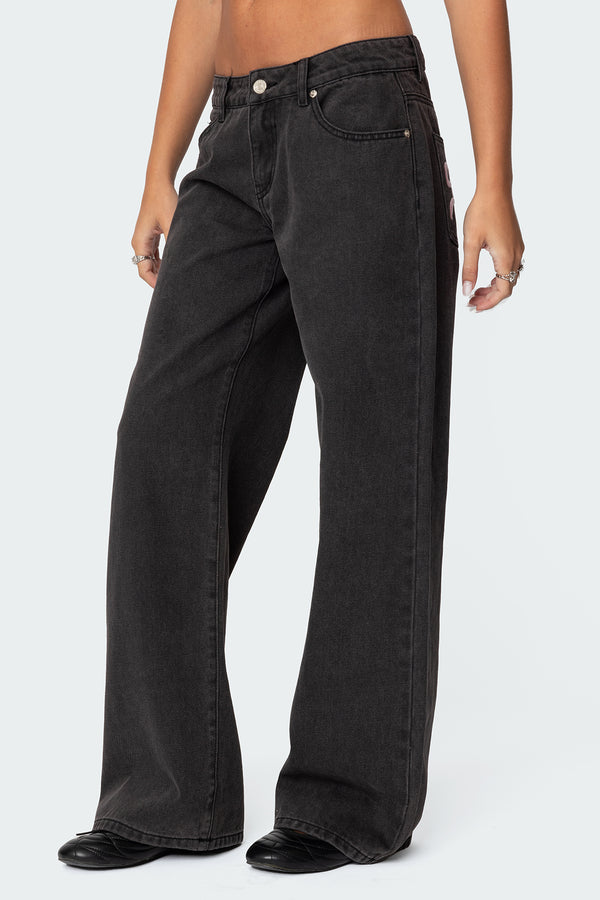Edikted Bow Pocket Relaxed Jeans Black Washed
