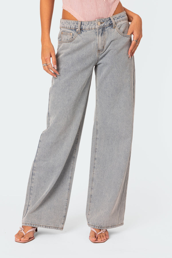 Edikted Bow Pocket Relaxed Jeans Light Blue