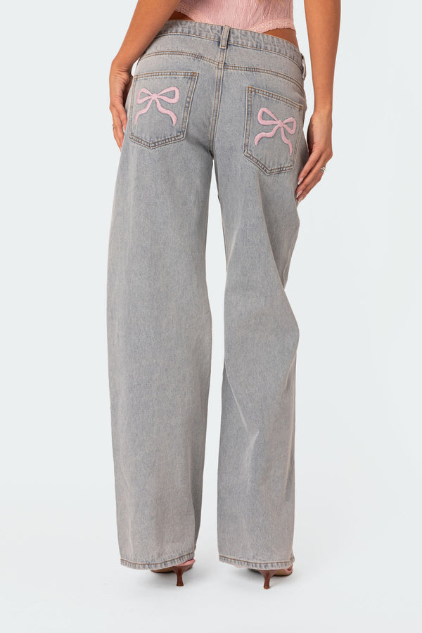 Edikted Bow Pocket Relaxed Jeans Light Blue