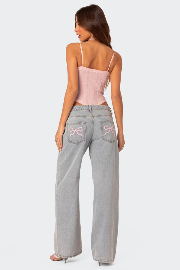 edikted Bow Pocket Relaxed Jeans light blue