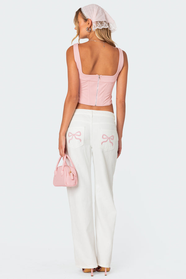 edikted Bow Pocket Relaxed Jeans white