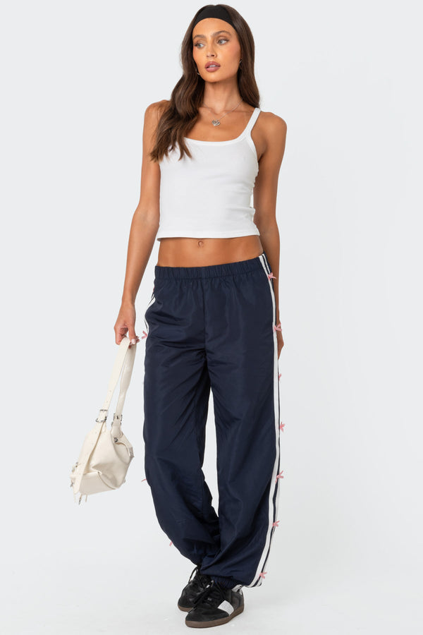 Edikted Bow Stripe Nylon Track Pants Navy