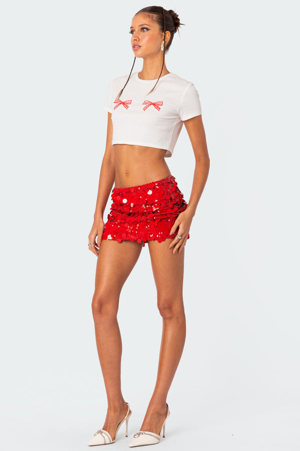 Edikted Bowie Embroidered Cropped T Shirt White