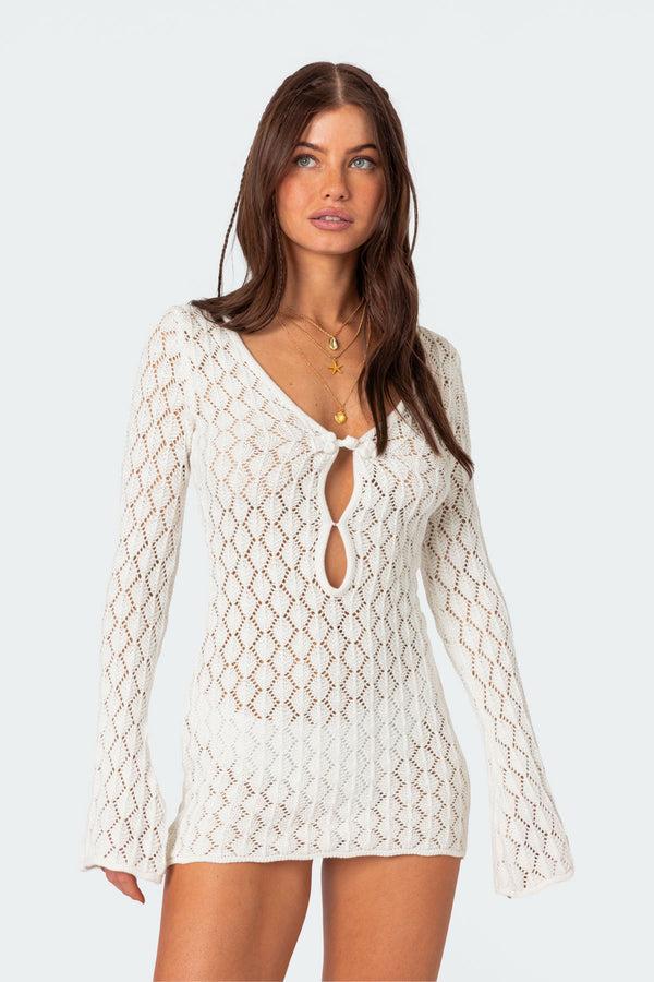Edikted Brie Cut Out Crochet Mini Dress Cream