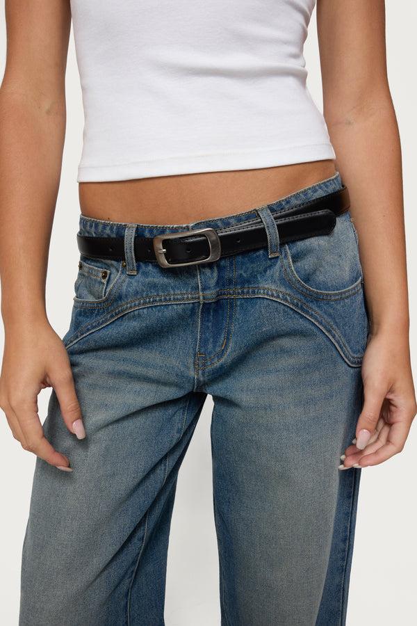 edikted Buckle Babe Faux Leather Belt black