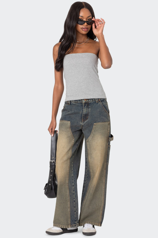 Edikted Built In Bra Tube Top Gray Melange