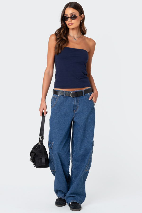 Edikted Built In Bra Tube Top Navy