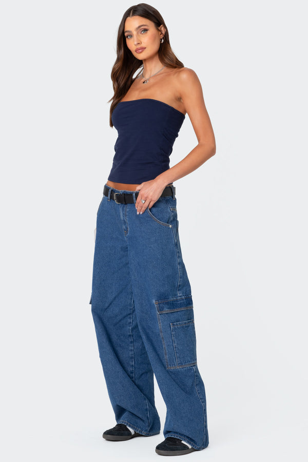 Edikted Built In Bra Tube Top Navy