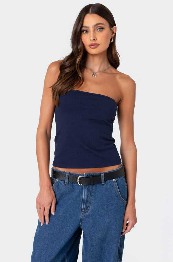 edikted Built In Bra Tube Top navy