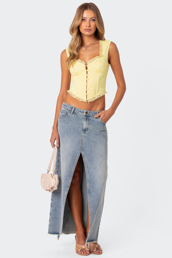 Edikted Button Front Lacey Corset Yellow