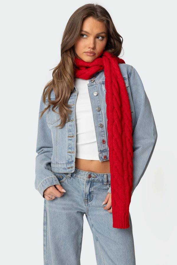 edikted Cable Knit Scarf red