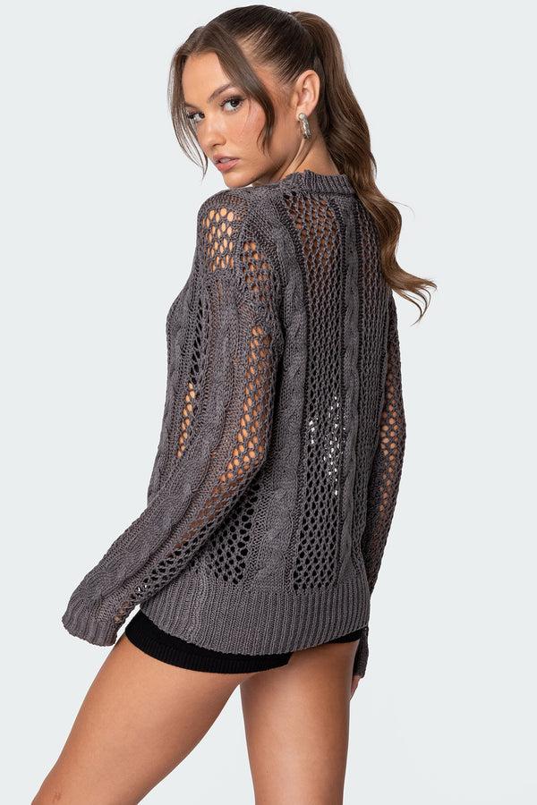 Edikted Cable Open Knit Sweater Dark Gray