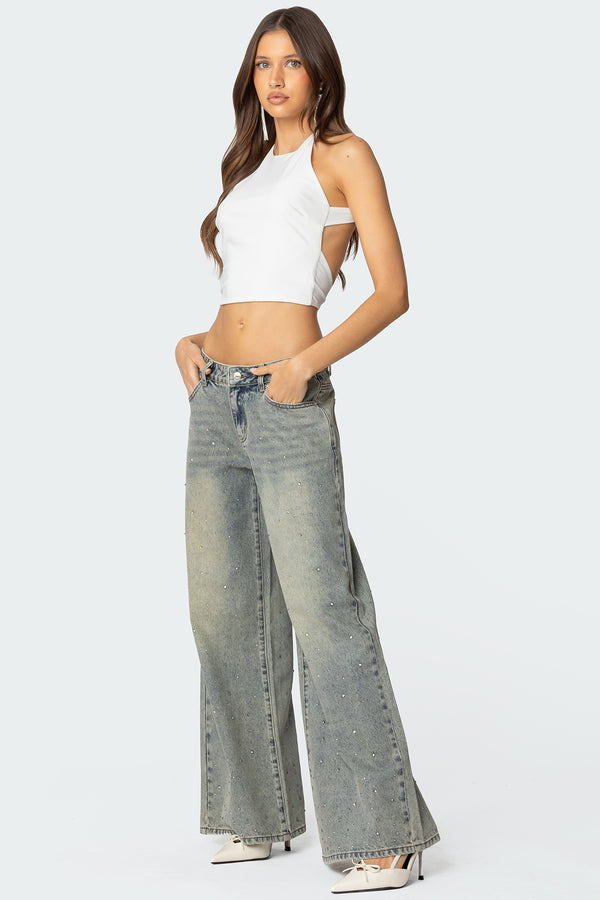 Edikted Caity Backless High Neck Top Off White