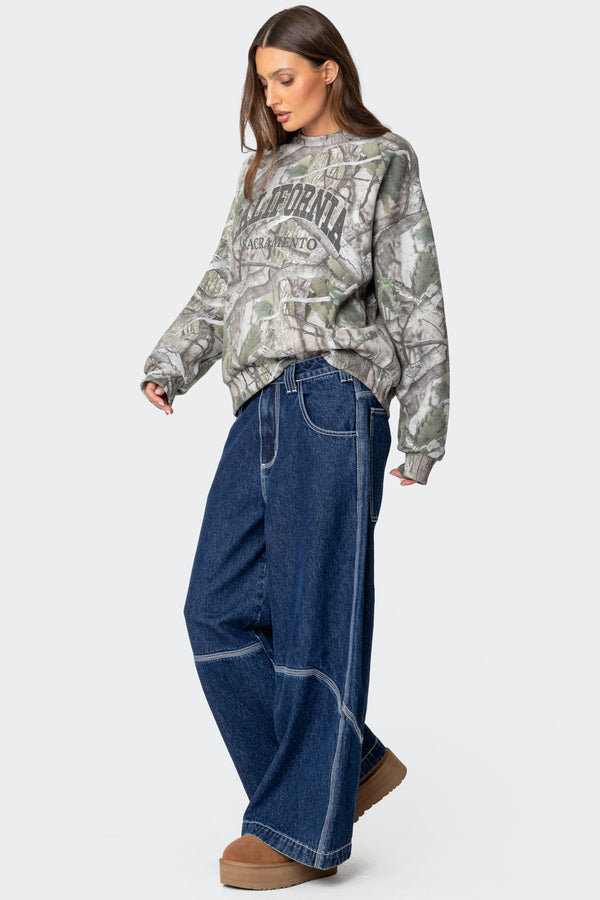 Edikted Cali Baby Camo Sweatshirt Olive