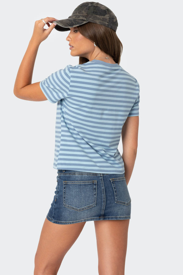 Edikted Callahan Striped T Shirt Blue