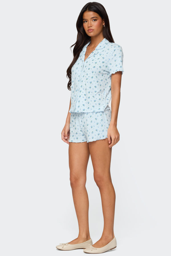 Edikted Camden Floral Pointelle Shorts Light Blue