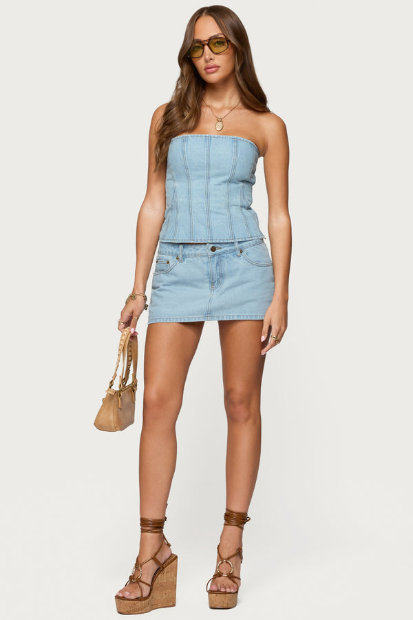 Edikted Camelia Strapless Denim Corset Light Blue