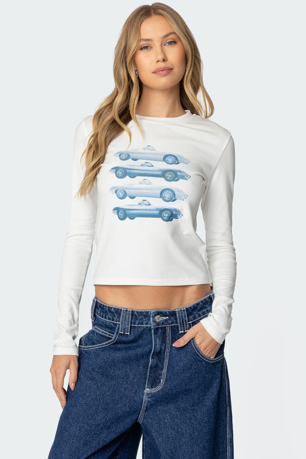 edikted Car Club Long Sleeve T Shirt white