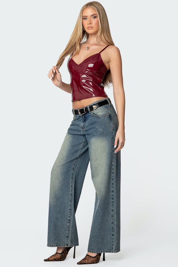 Edikted Carmie Vinyl Tank Top Burgundy