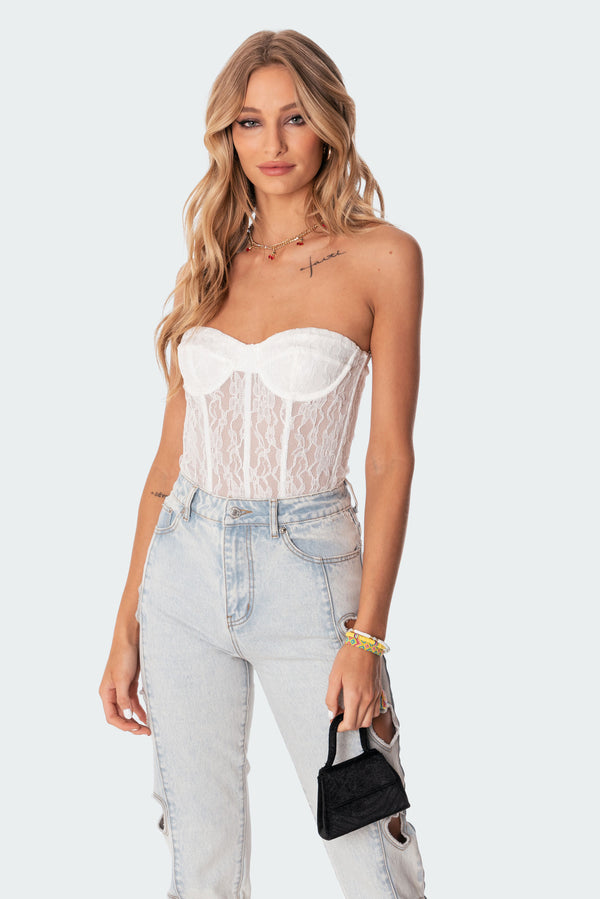 Edikted Cartia Lace Corset White