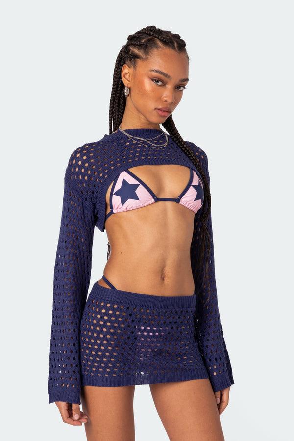 Edikted Celena Crochet Shrug Top Navy