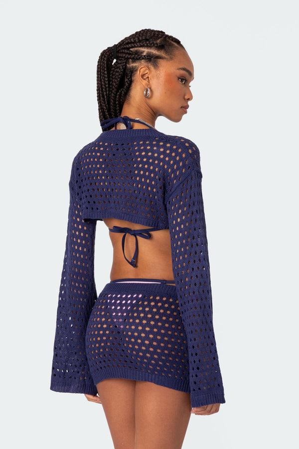 Edikted Celena Crochet Shrug Top Navy