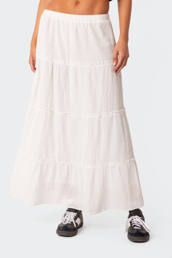 Edikted Charlotte Tiered Maxi Skirt White
