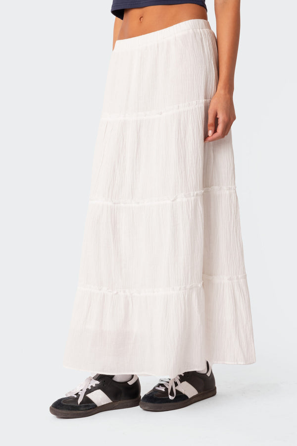 Edikted Charlotte Tiered Maxi Skirt White