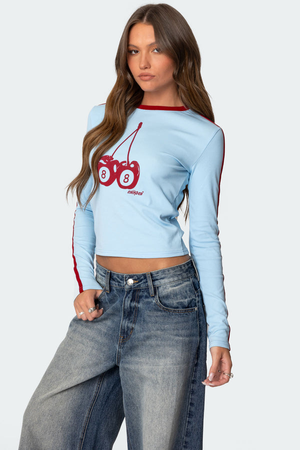 Edikted Cherry 8 Long Sleeve T Shirt Light Blue