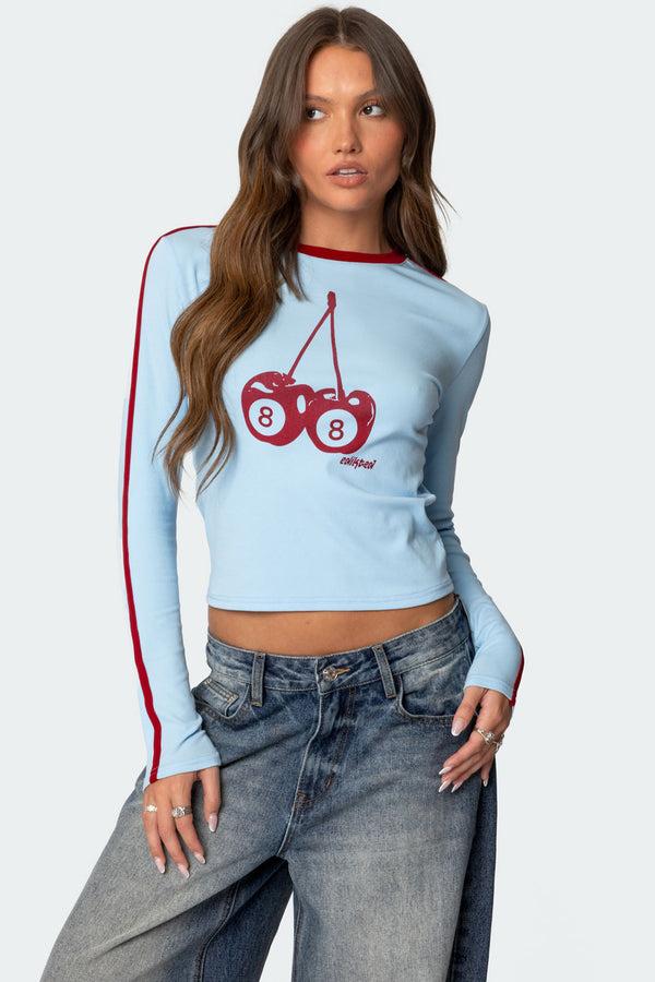 edikted Cherry 8 Long Sleeve T Shirt light blue
