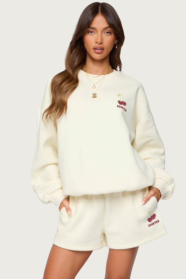 Edikted Cherry Babe Sweatshirt Cream